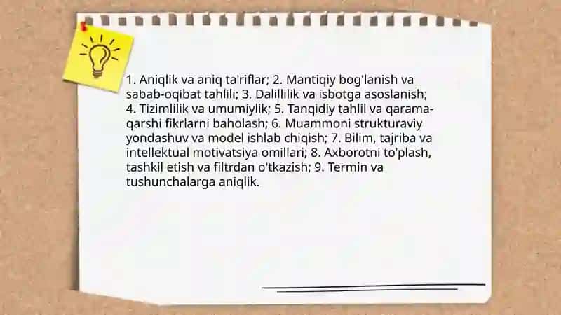 Mantiqiy fikirlash omillari, talab va mezonlari 3