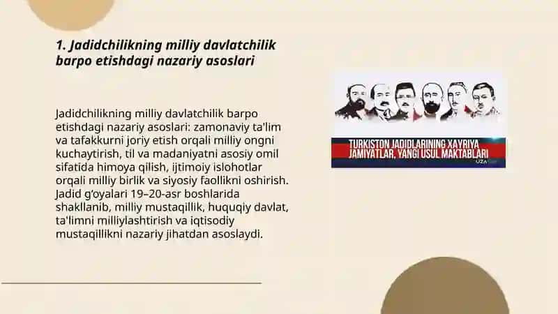 Milliy davlatchilik barpo etishdagi harakatlar: Jadidchilik 3