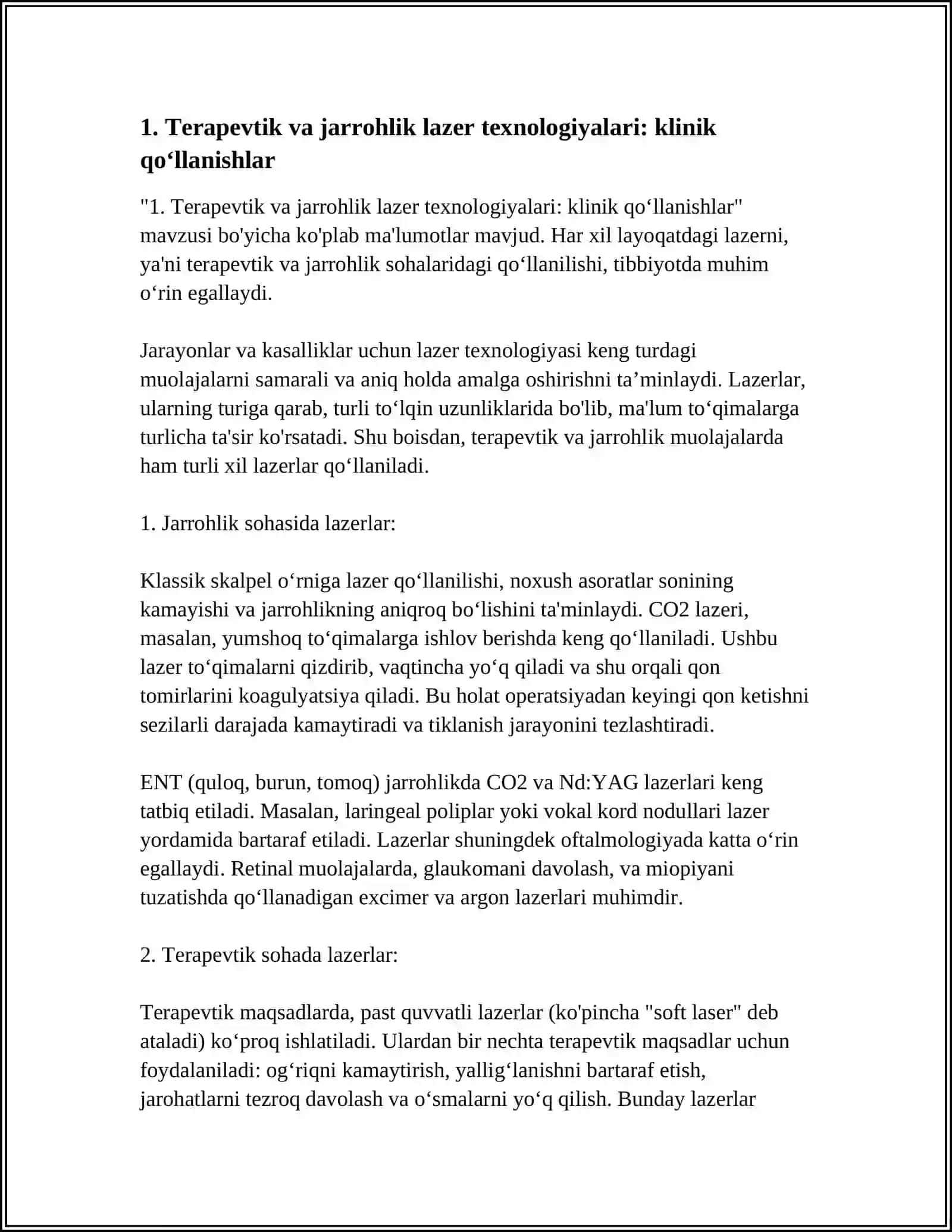 Terapevtik va jarrohlik lazer texnologiyalari: klinik qoʻllanishlar 3