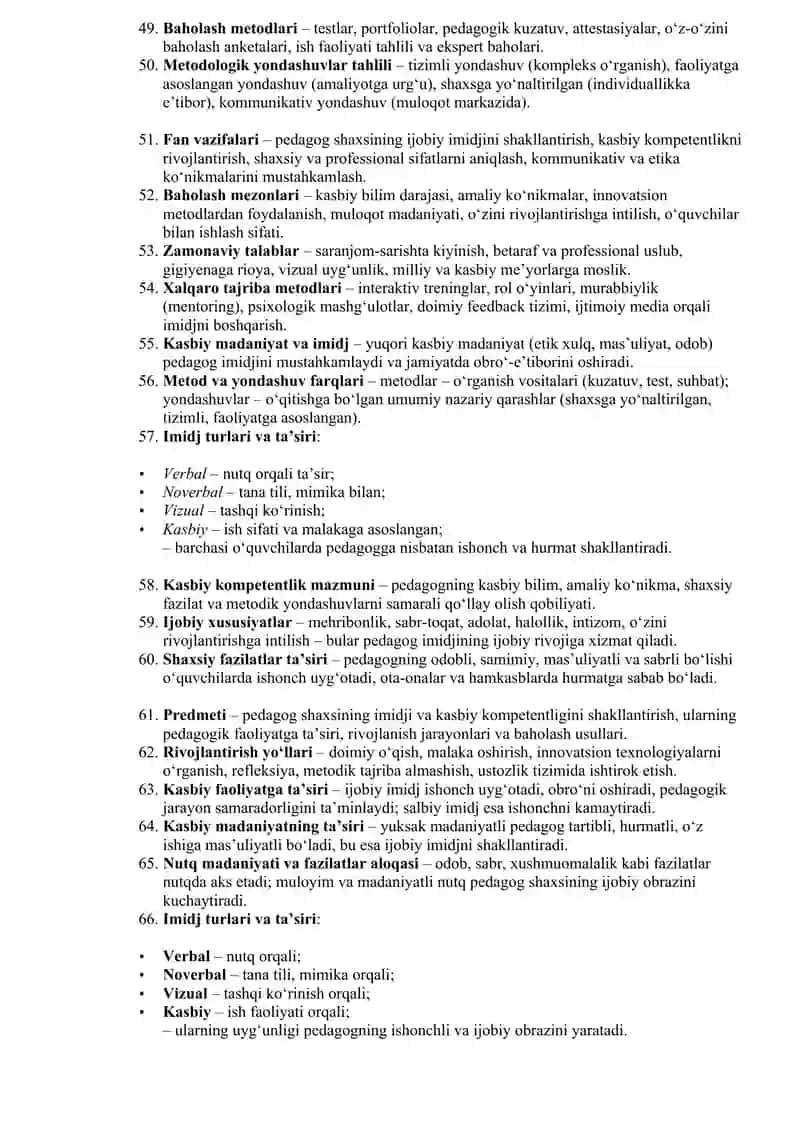 Pedagogik imij va kompetentlik fanidan yakuniy nazorat javoblari 3
