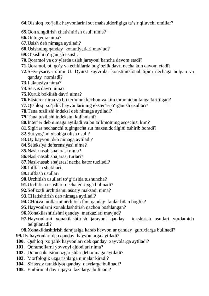 Urchitish fani bo'yicha savollar 3