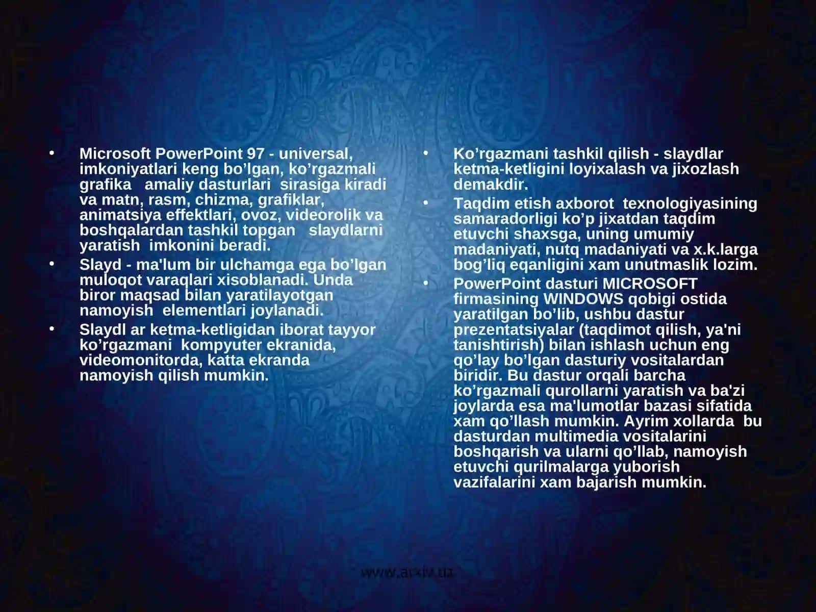 Power point dasturining asosiy elementlari 3