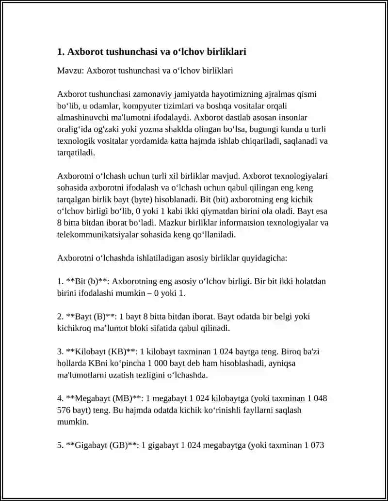 Axborot tushunchasi va o‘lchov birliklari 3