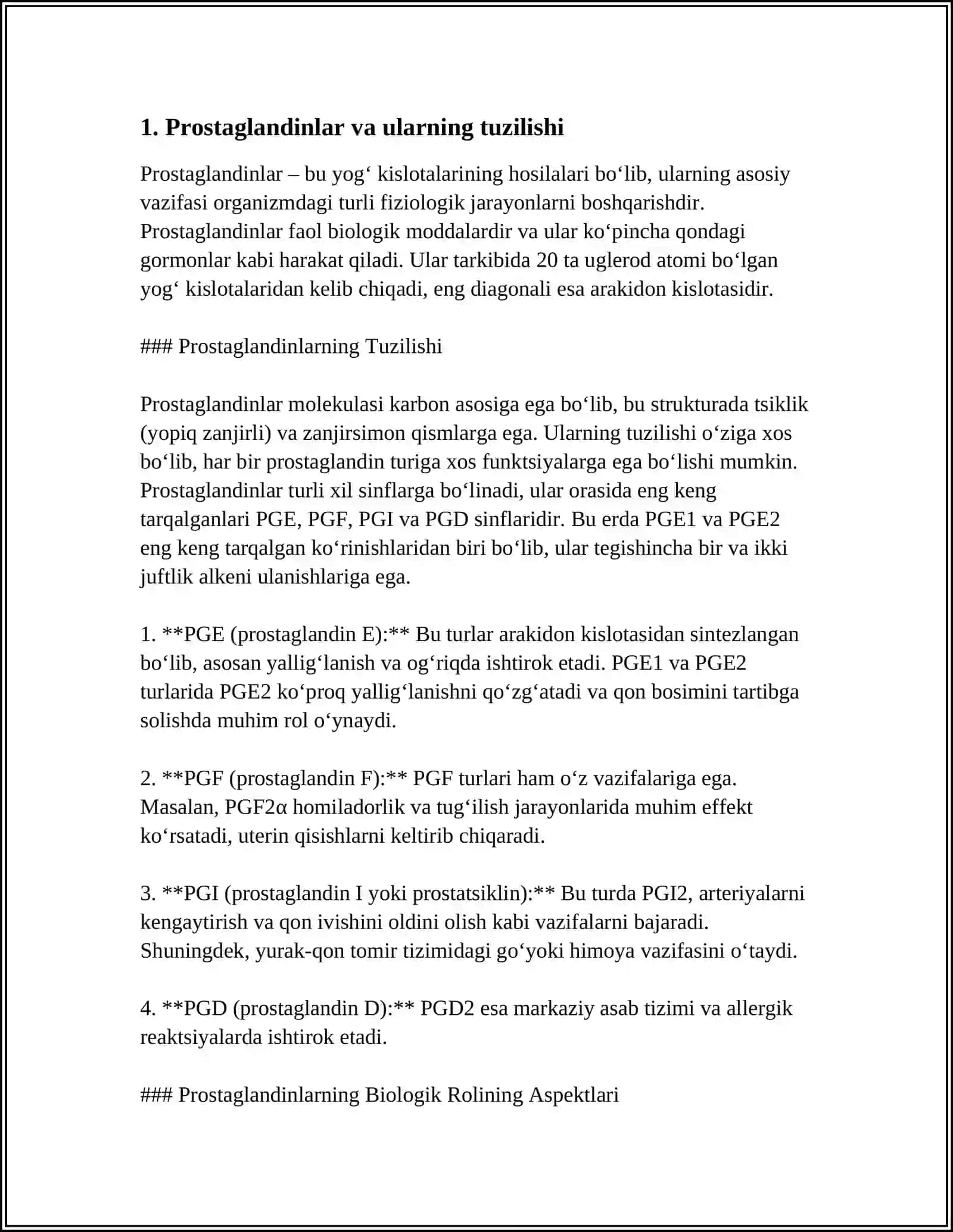 GORMONOIDLAR.PROSTAGLANIDLAR VA ULARNING BIOLOGIK AHAMIYATI 3