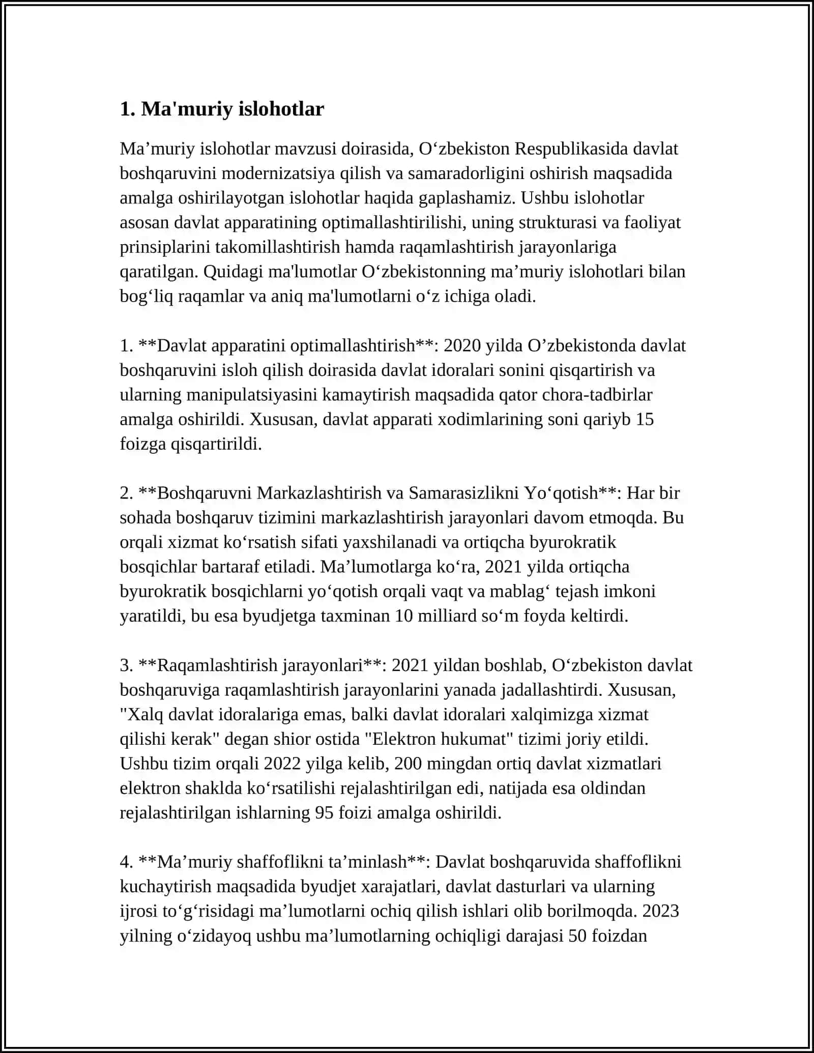MUSTAQIL ISH Mavzu: O‘ZBEKISTONDA AMALGA OSHIRILAYOTGAN ISLOHOTLAR 3