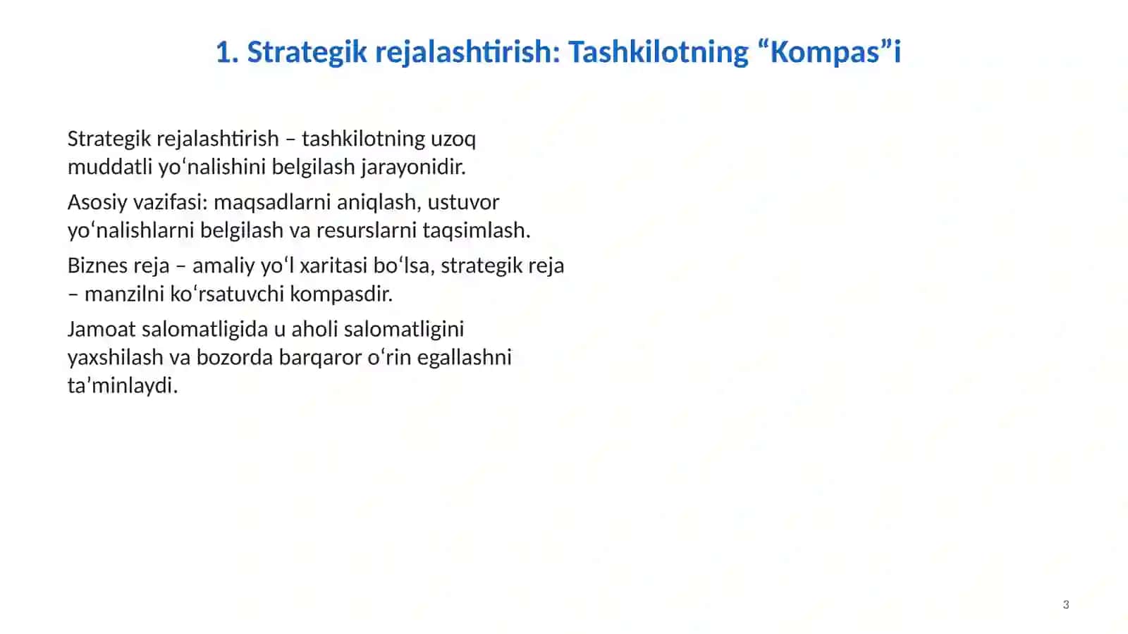 Strategik rejalashtirish, biznes reja va marketing menejmenti 3