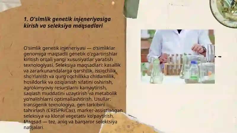 O'simliklar seleksiyasida biotexnologik metodlardan foydalanish genetika injener 3