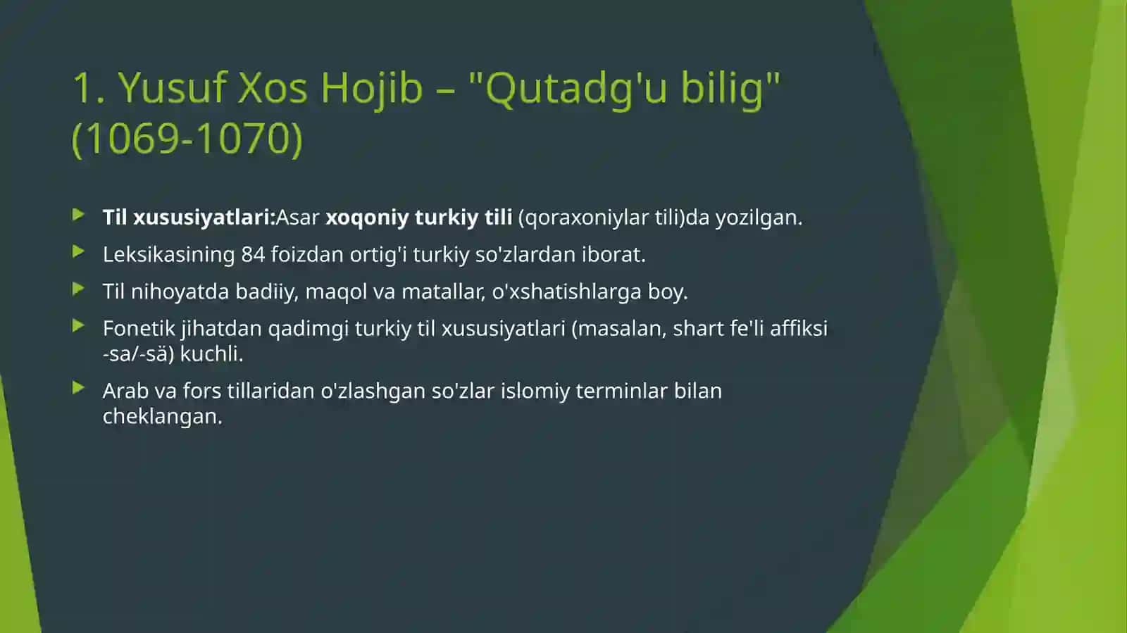 "Qutadg'ubilig", "Hibatul-haqoyiq"va"Devonihikmat"asarlariningtilxususiyatlari,ilmiyo'rganilishi 3