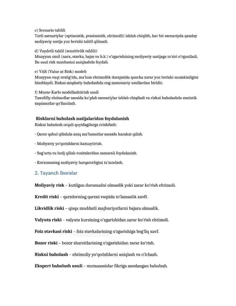 Moliyaviy Risklarni Baholash Metodlari 3