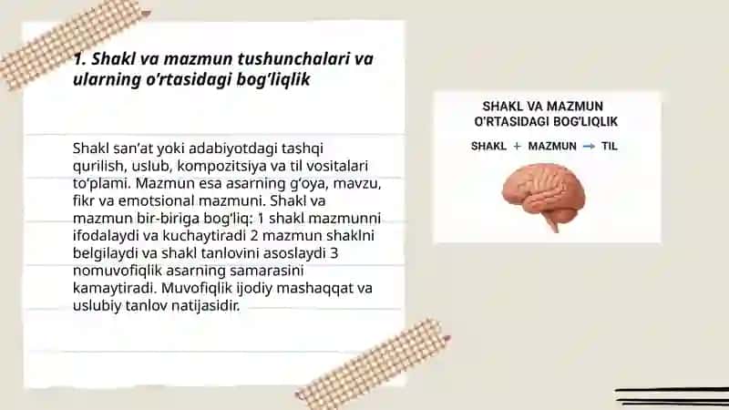 Shakl va mazmun o’rtasidagi bog’liqlik 3