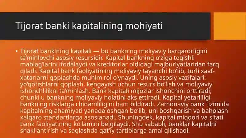 Tijorat bankining kapitali: uning tarkibi va yetarliligiga qo‘yilgan talablar 3