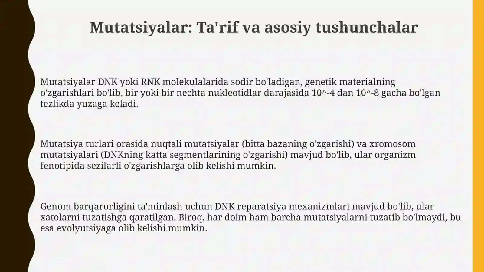 Mutatsiyalar: sabablari, shakllari, ahamiyati va biologik oqibatlari 3