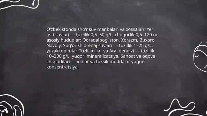 Oʻzbekiston sharoitida shoʻr suvlarni chuchuklashtirish gʻoyasini yaratish 3