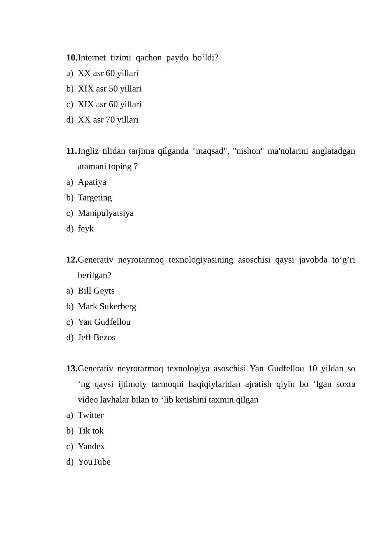 Mediyasavodxonlik test. Yakuniy Nazorat 3