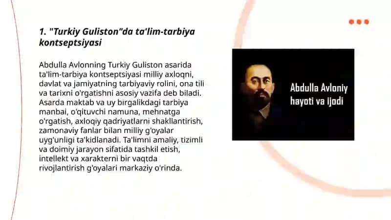 Abdulla Avlonining Turkiy Guliston yoxud axloq asrida- ta'lim tarbiya masalasining yoritilishi 3