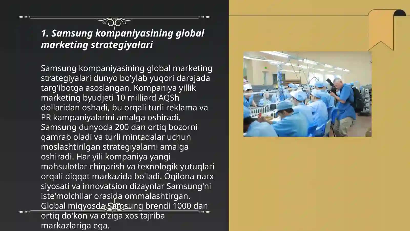 Samsung kompaniyasining to’liq marketing va ishlab chiqarish tahlili 3
