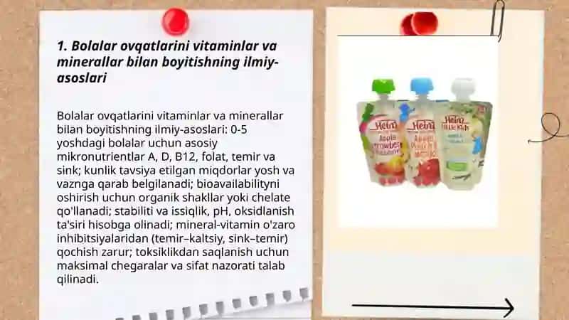 Vitaminlar va minerallar bilan boyitilgan bolalar ovqatlari ishlab chiqarish texnologiyasi 3