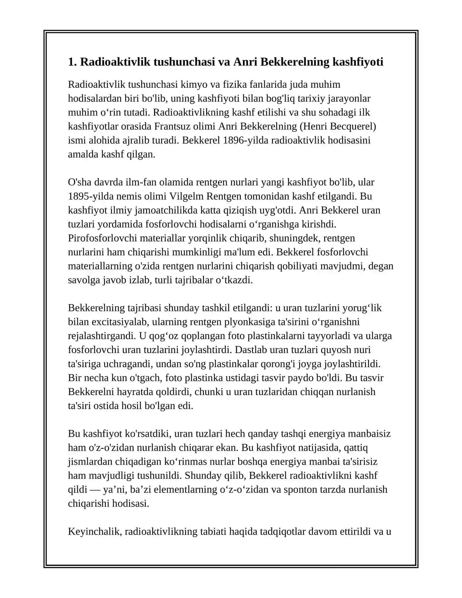 RADIOAKTIVLIKNING OCHILISH TARIXI.TABIIY VA SUN'IY RADIOAKTIVLIK 3