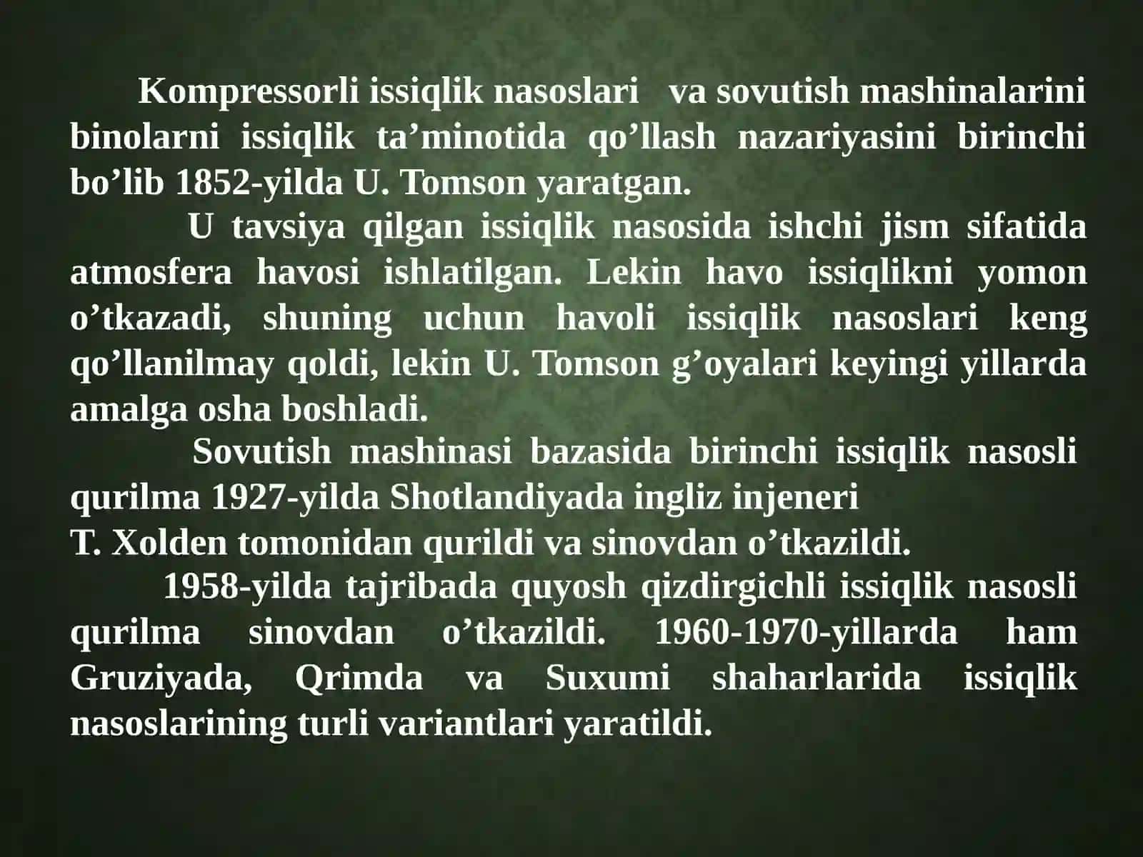 Issiqlik Nasoslari va Istiqbol, Reja: Pastpotensialli issiqlikdan foydalanish 3
