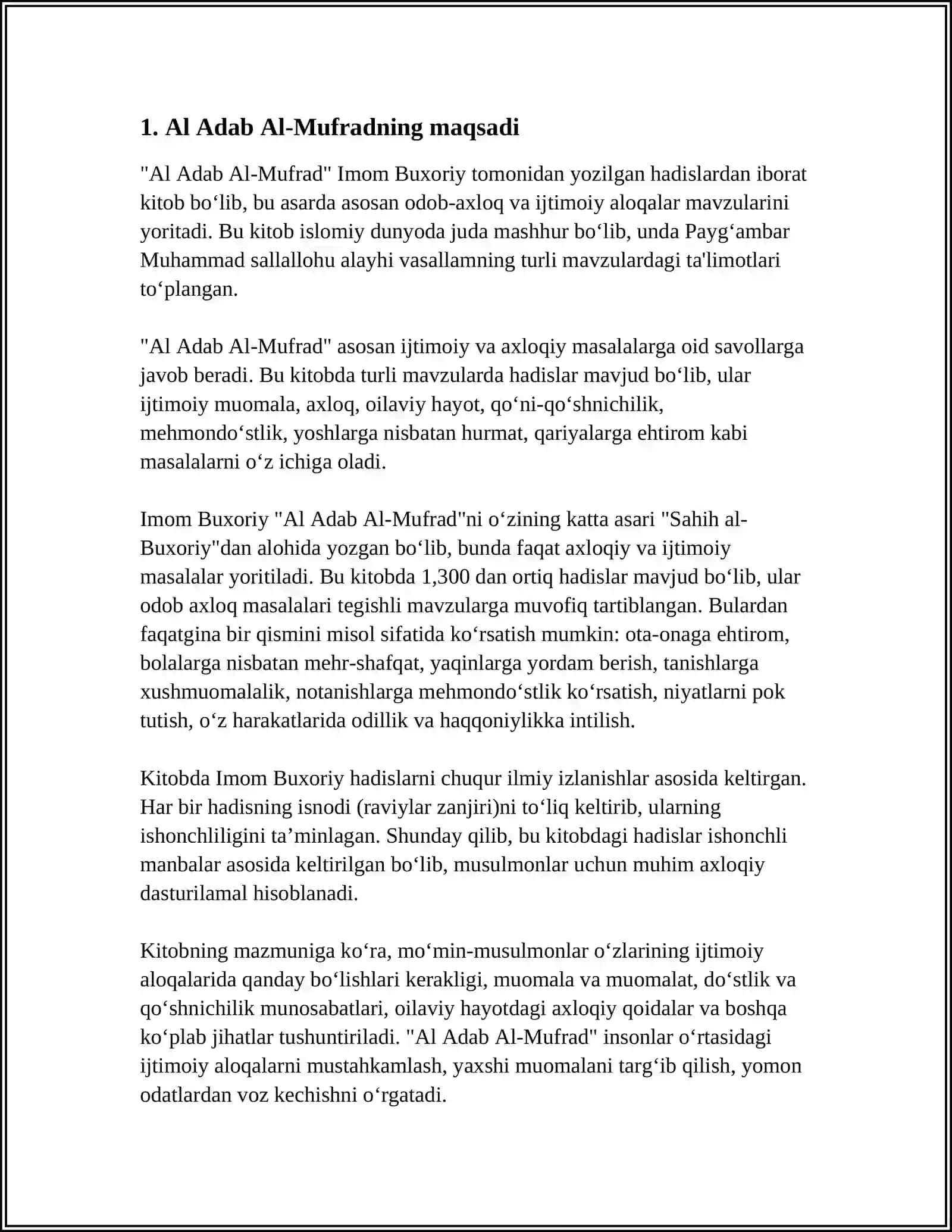 AL ADAB AL-MUFRAD ASARI HAQIDA YOZISH 3