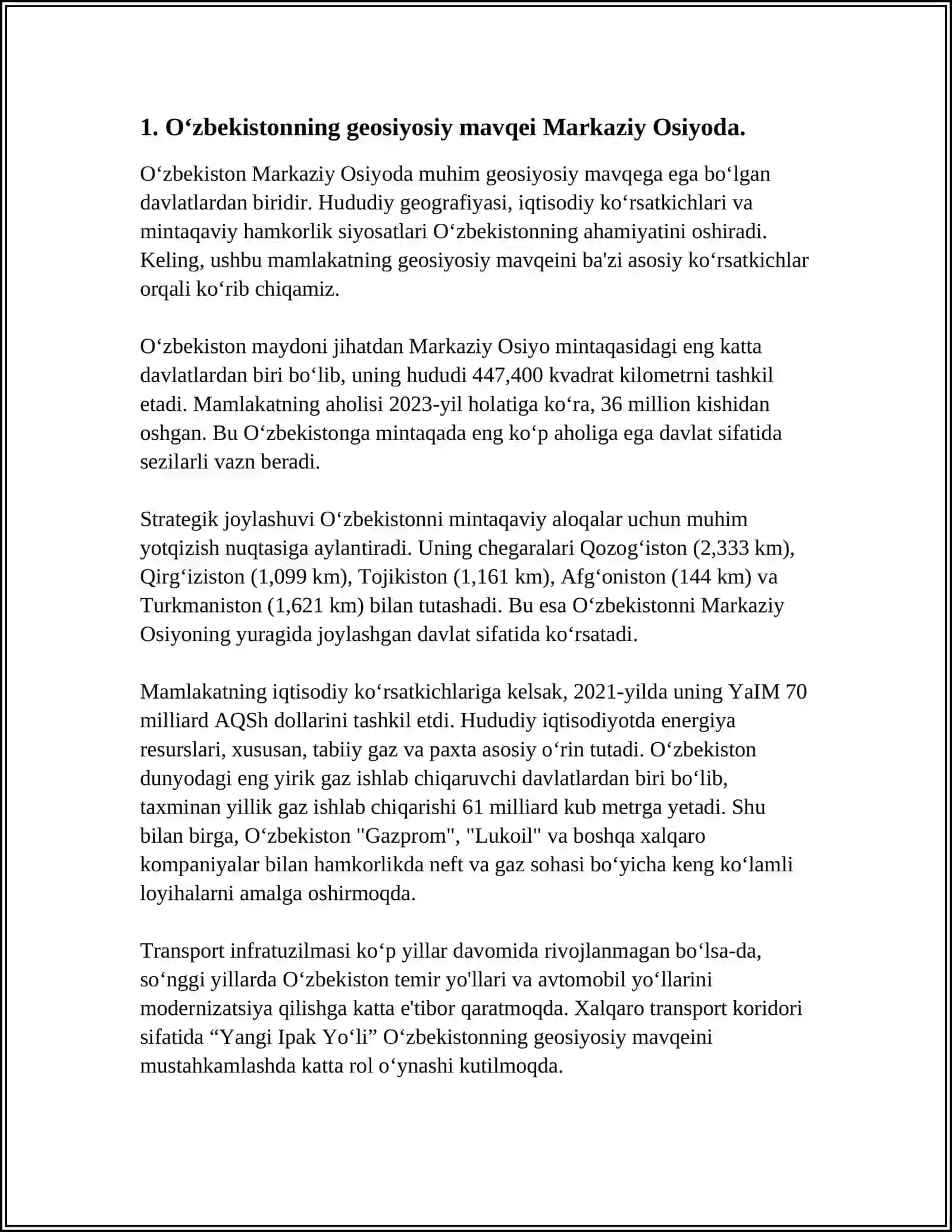 O'ZBEKISTON MARKAZIY OSIYODA TINCHLIK VA BARQARORLIKNI TA'MINLASH 3