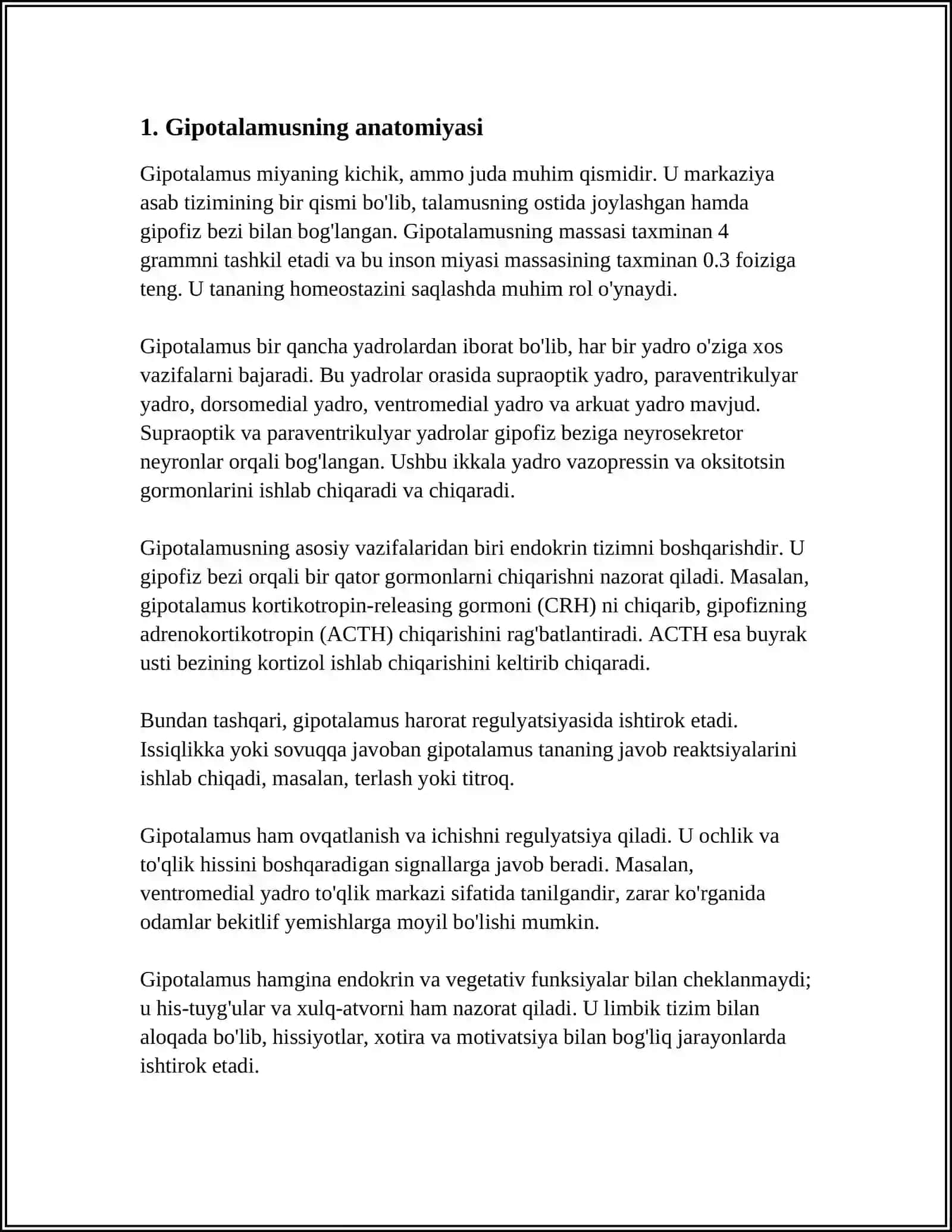 GIPOTALAMUS OʻZAKLARI VA ULARNING KLINIK AHAMIYATI 3