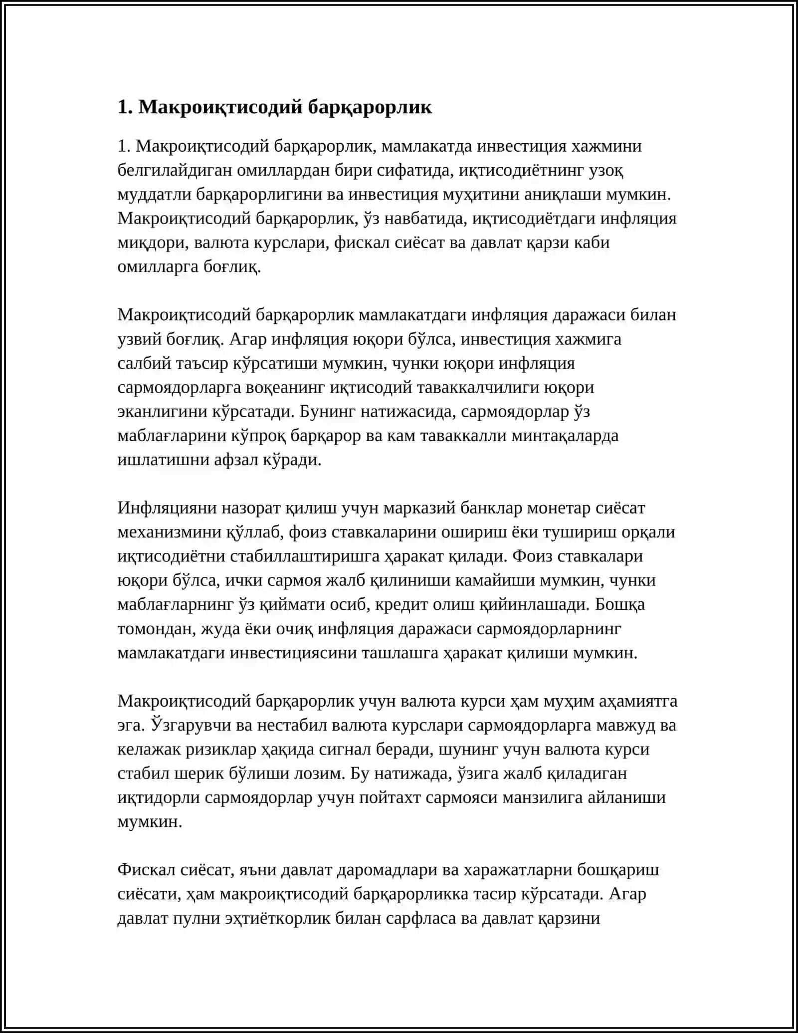 МАМЛАКАТДА ИНВЕСТИЦИЯ ХАЖМИНИ БЕЛГИЛОВЧИ ОМИЛЛАР 3