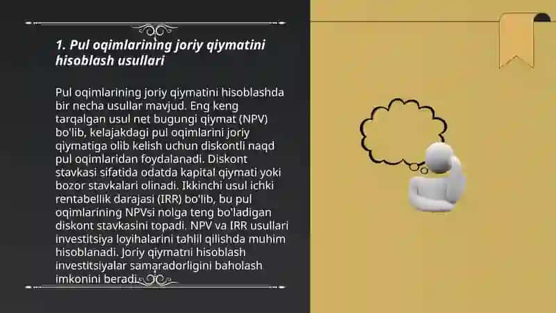 Bir xil bolmagan pul oqimlarining joriy qiymatini aniqlash va doimiy annuititlar tushunish 3