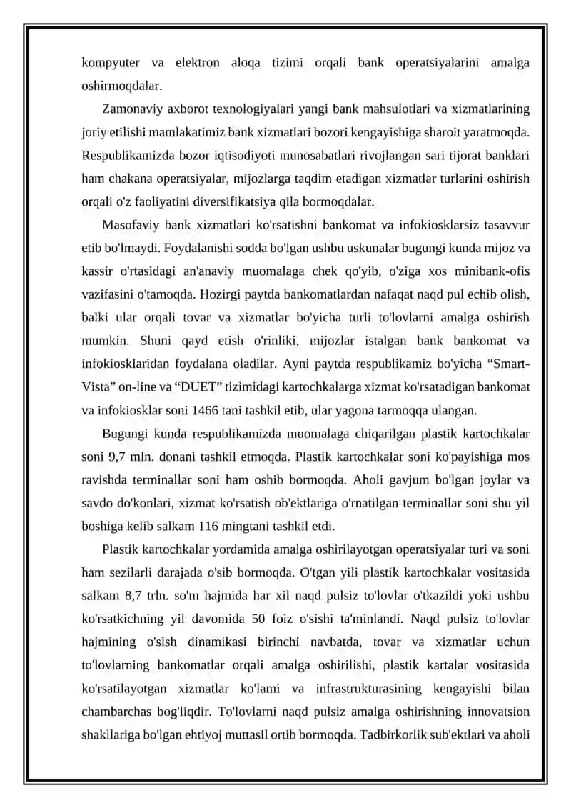 O'zbekistonda bankomatlar rivojlanishining o'rni va ahamiyati 3