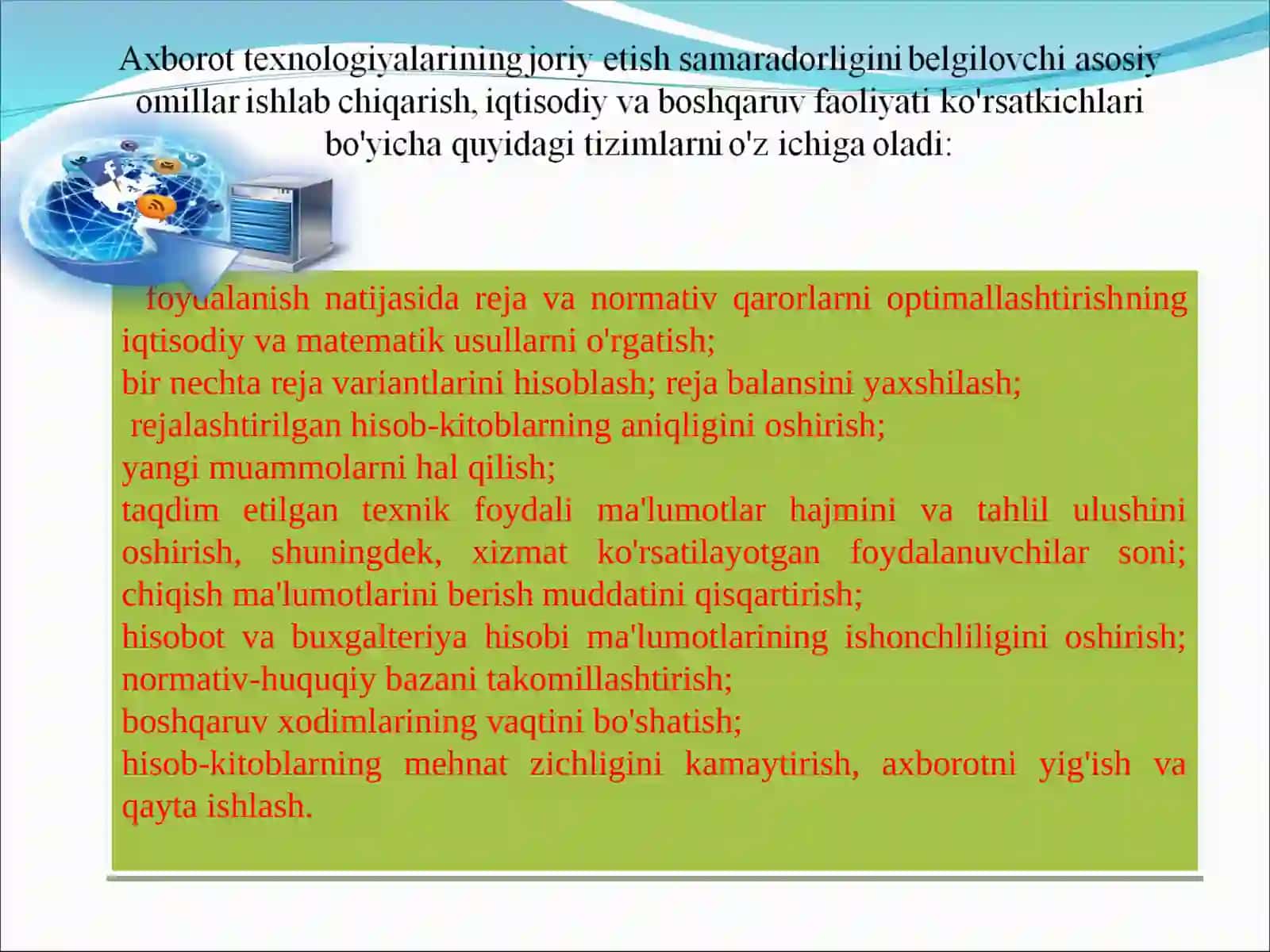 Axborot tizimlarini joriy etishning iqtisodiy samaradorligini aniqlash usullari 3