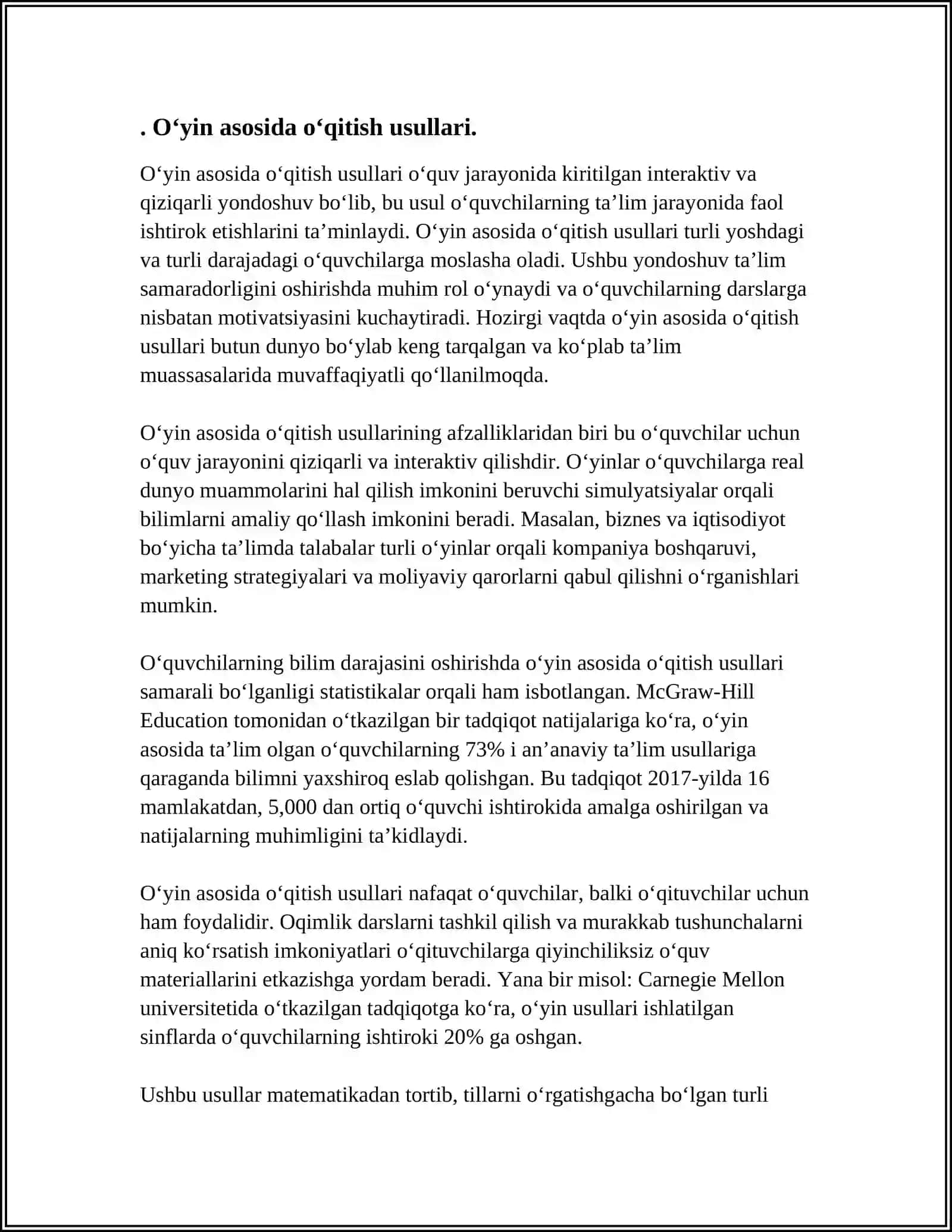 O‘yin asosida o‘qitish usullari 3