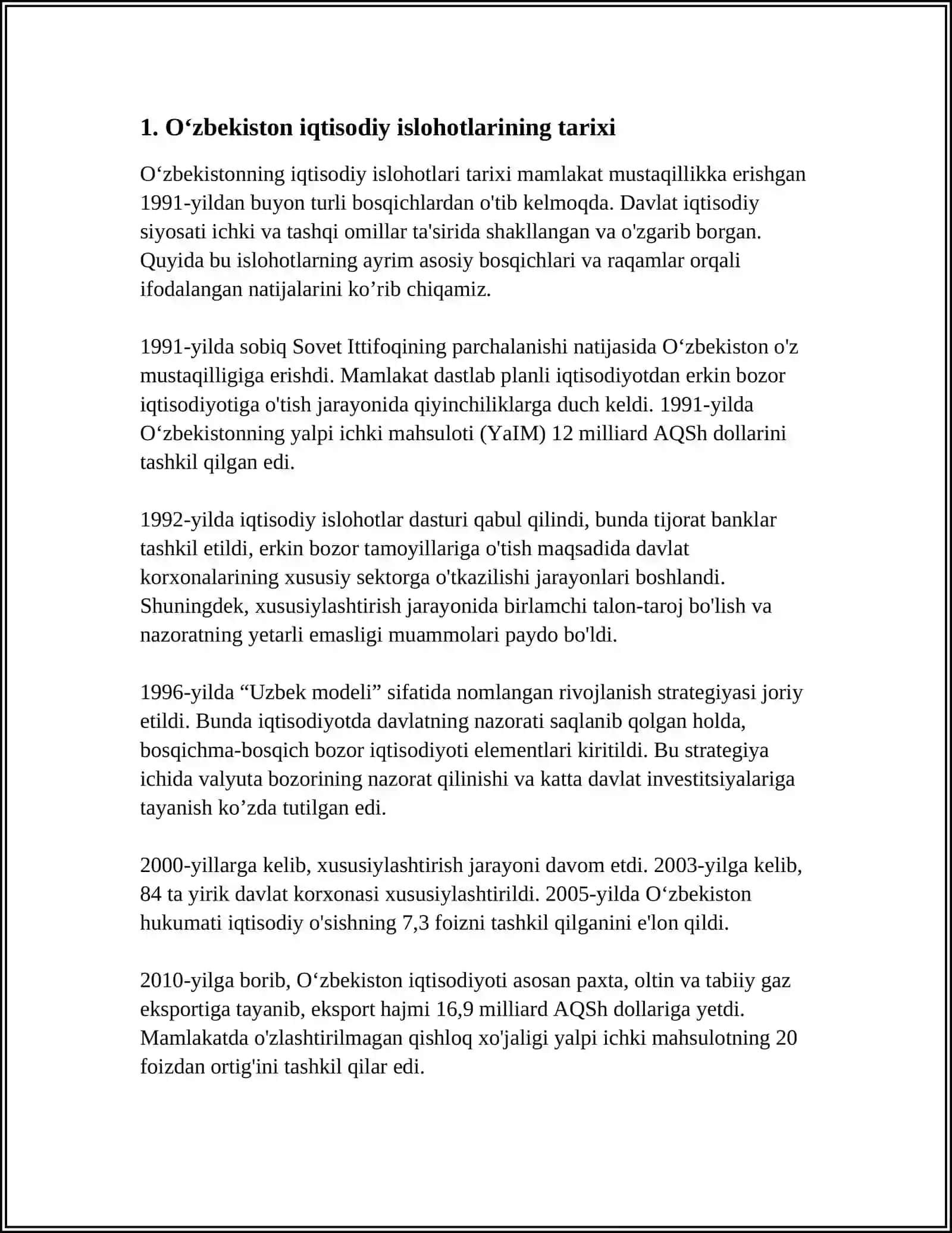 IQTISODIYOT ISLOHOTLARI XUSUSIY MULKCHIKIKNING SHAKILLANISHI OʻZBEKISTONDA BOZOR MUNOSABATLARINING RIVOJLANISHI 3