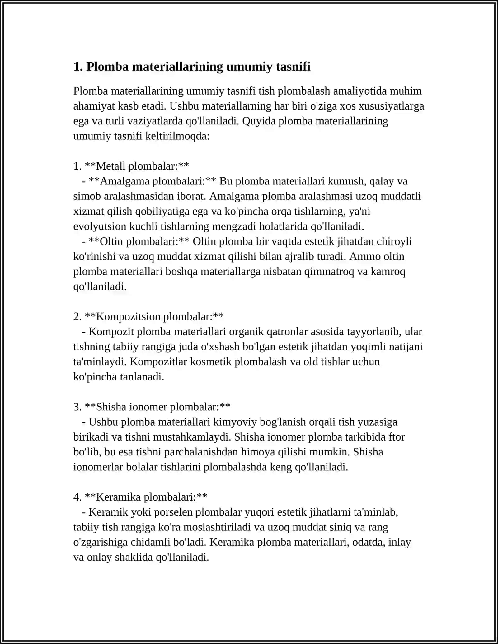 ORTOPEDIK STOMATOLOGIYA AMALIYOTIDA QO‘LLANILUVCHI PLOMBA MATERIALLARINING VA ADGEZIV SISTEMALARINING KLASSIFIKATSIYASI 3