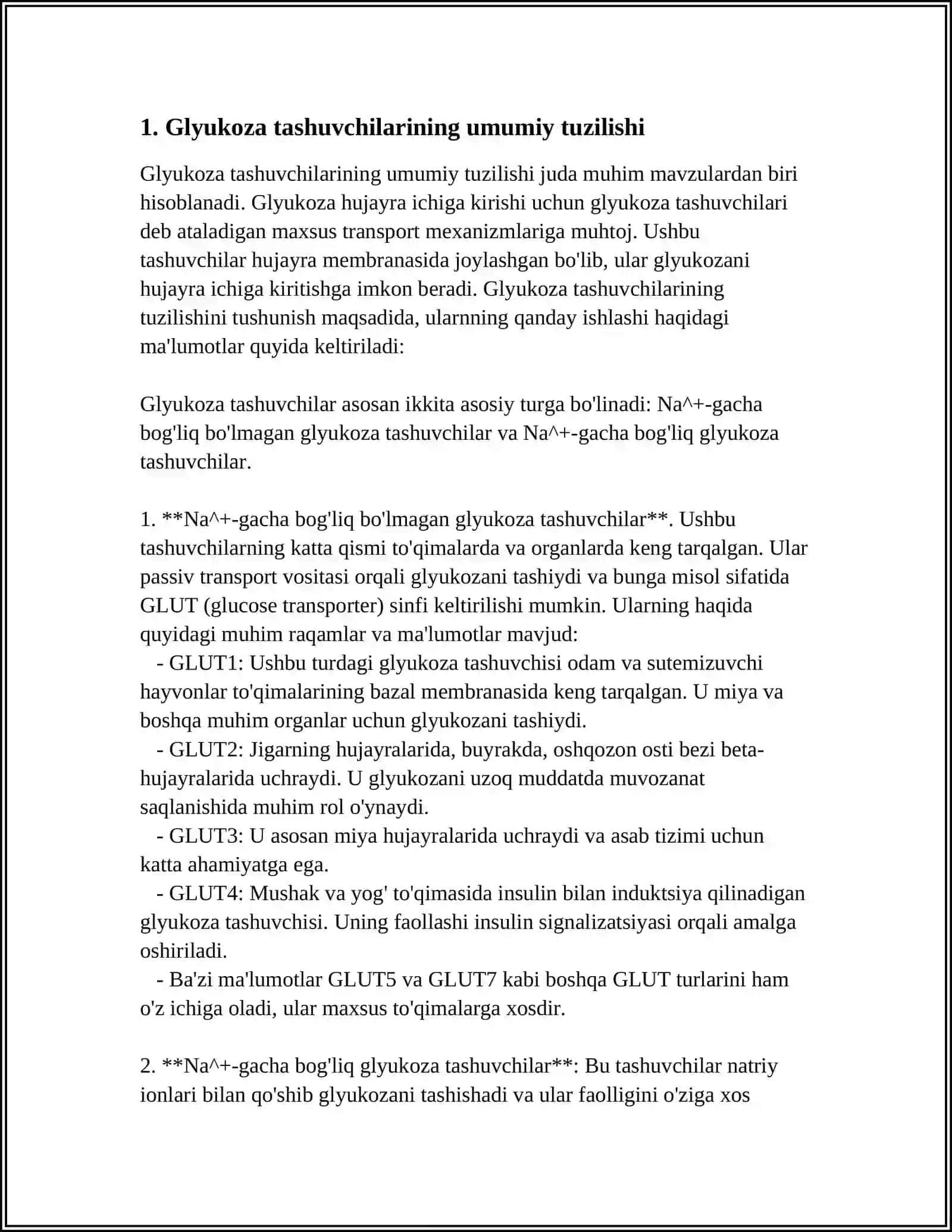 GLUKOZA TASHUVCHILARNING TUZILISHI,SPESIFIKLIGI,KLINIK AHAMIYATI 3