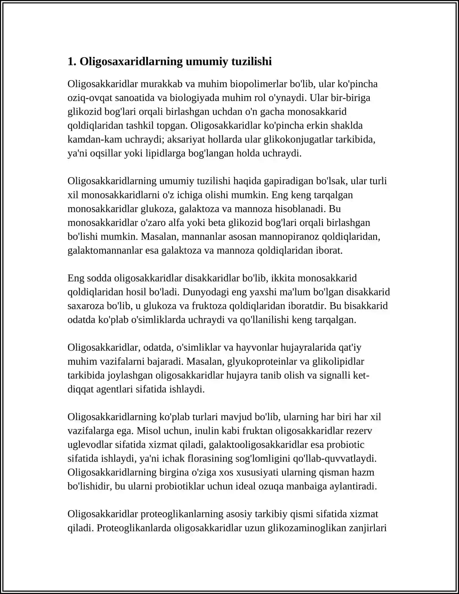 OLIGOSAXARIDLAR, TUZILISHI, TUZILISHINI O’RGANISH USULLARI. O’SIMLIK VA HAYVON OLIGOSAXARIDLARI 3