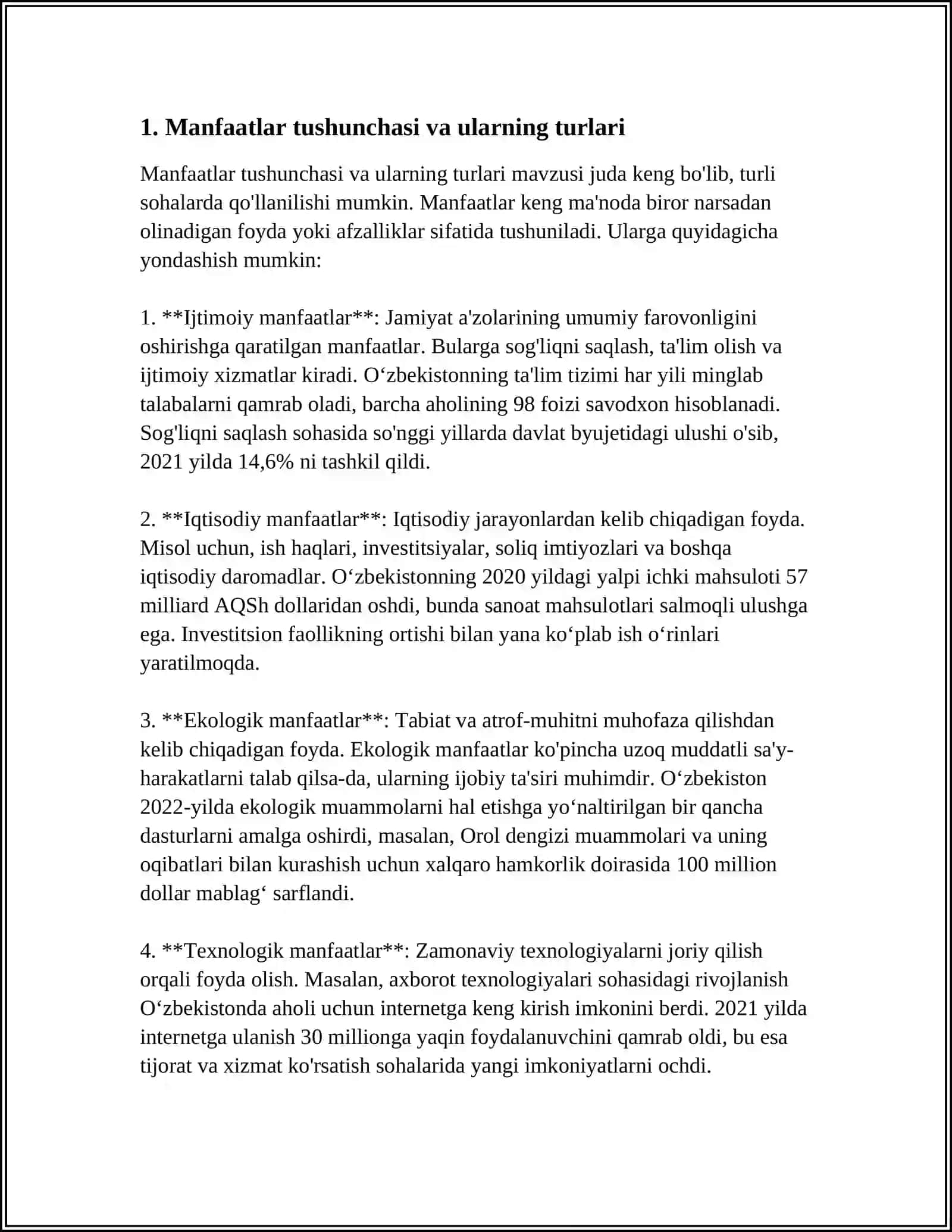 REFERAT Mavzu: MANFAATDOR TOMONLAR, ULARNING BOG'LIQLIGI VA ULARNING O'RTASIDAGI ZIDDIYAT 3