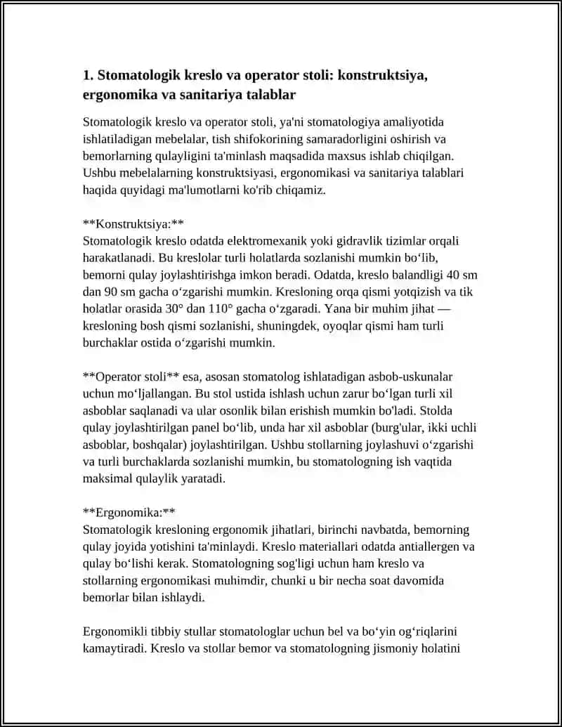 STOMATOLOGIYA AMALIYOTIDA QOʻLLANILADIGAN ASHYO VA ASBOBLAR VA ULARGA QOʻYILADIGAN TALABLAR 3