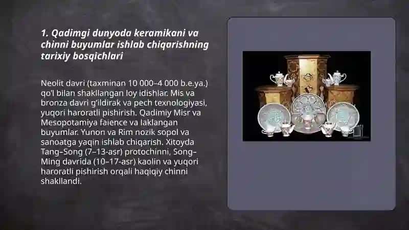 Qadimgi dunyo amaliy kimyosi. Keramika va chinni buyumlar tayyorlash 3