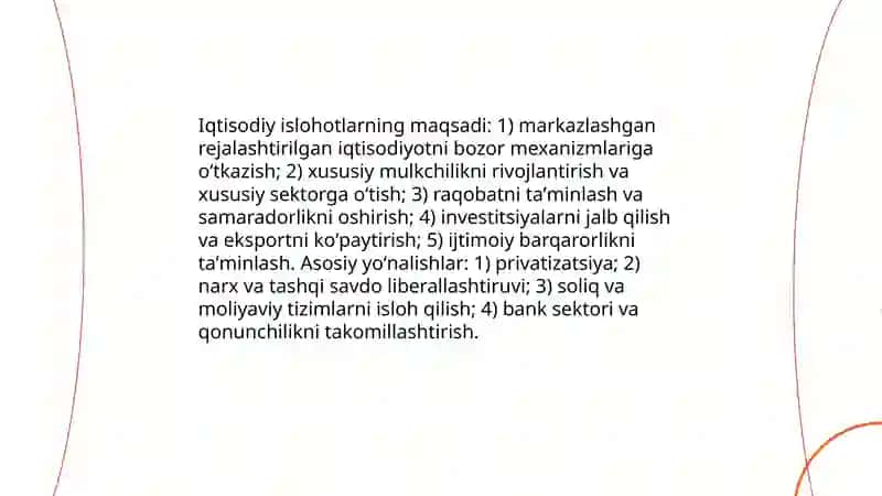 Iqtisodiy islohotlar,xususiy mulkchilikning shakllanishi 3