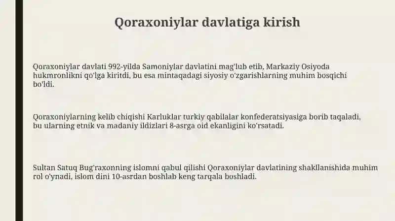 Qoraxoniylar davlati haqida 5 ta slayddan iborat PowerPoint uchun 3