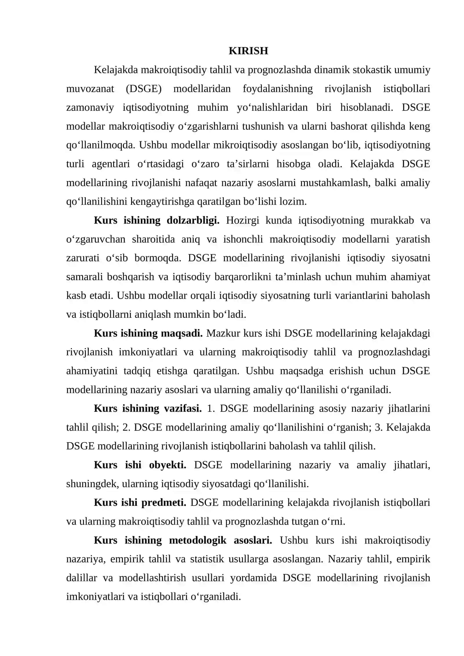 Kelajakka DSGE Modellarining Rivojlanish Iqtibollari Kurs Ishi 3