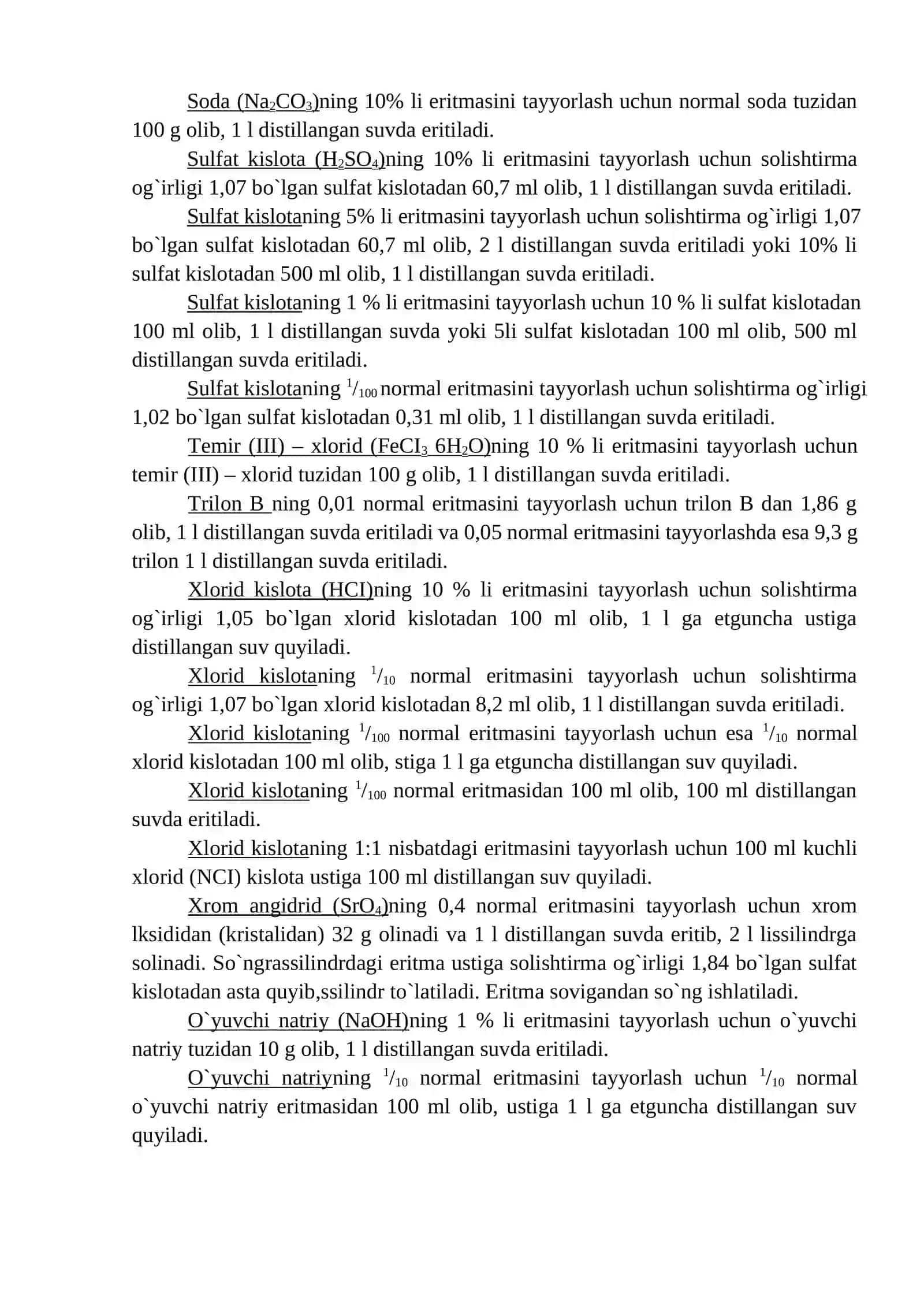 Tuproq Xossalarini O`rganishda Kerak Bo`ladigan Eng Muhim Reaktivlar va Ularni Tayyorlash 3