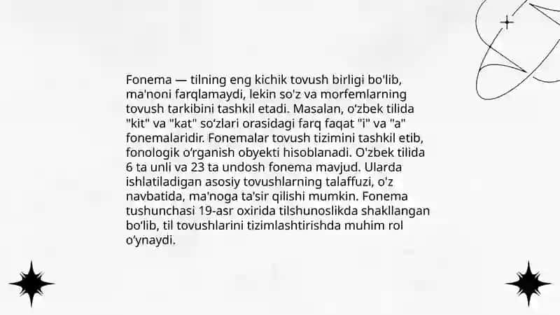 Fonema nazariyasi. Oʻzbek tili fonologiyasi. 3
