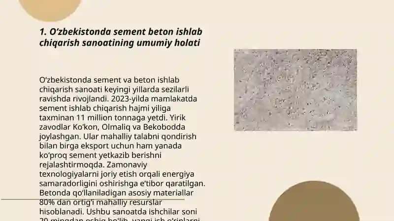 Oʻzbekistonda sement beton ishlab chiqarish zavodlari va ularning quvvati 3