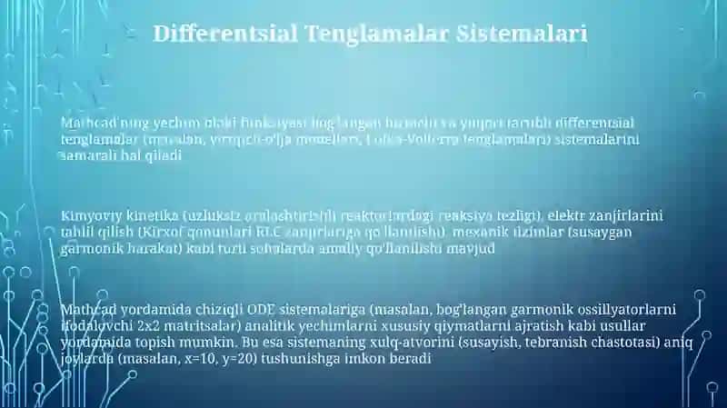 Mathcadda differensial tenglamalarga qo'yilgan tenglamalarni yechish 3