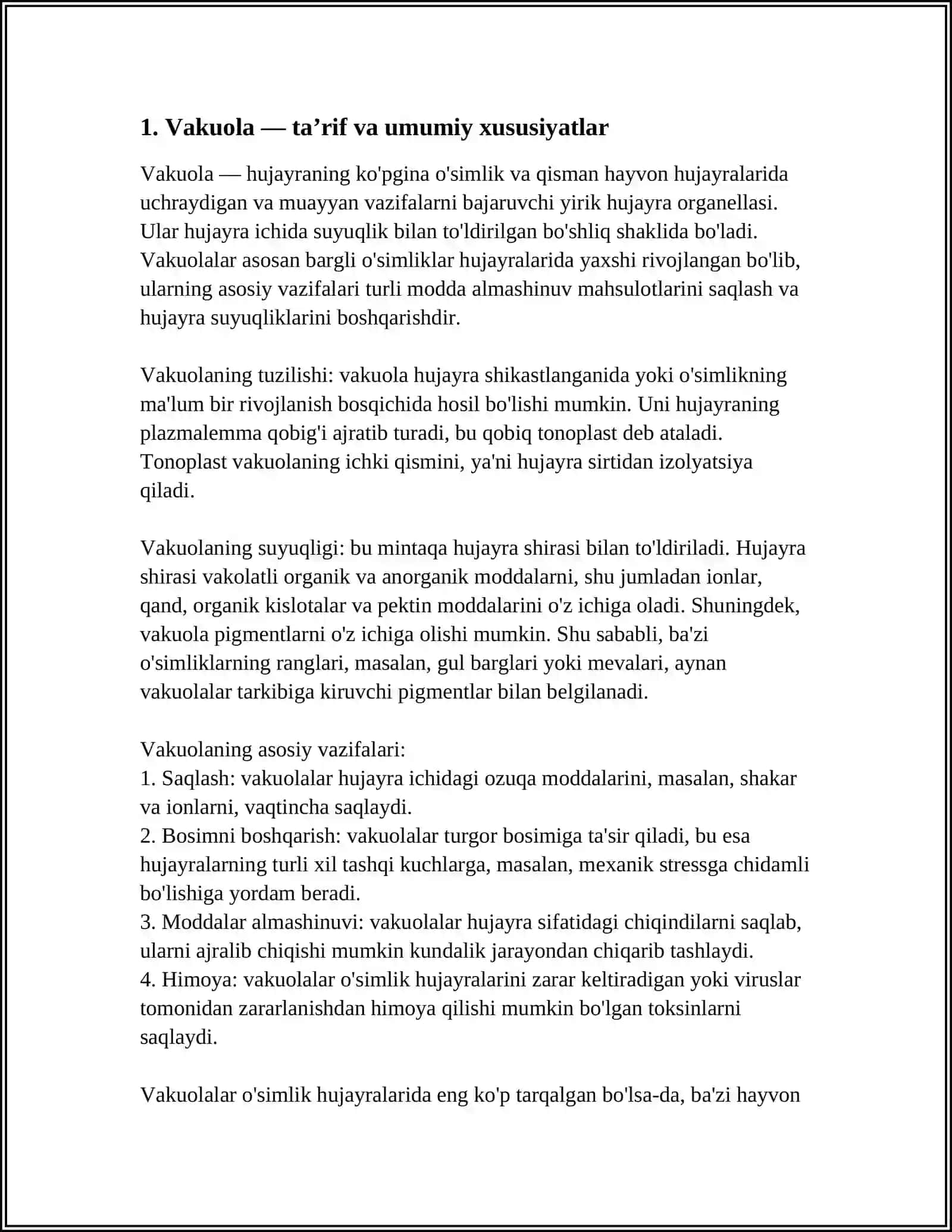 VAKUOLALAR. HUJAYRANING VAKUOLYAR TIZIMI 3