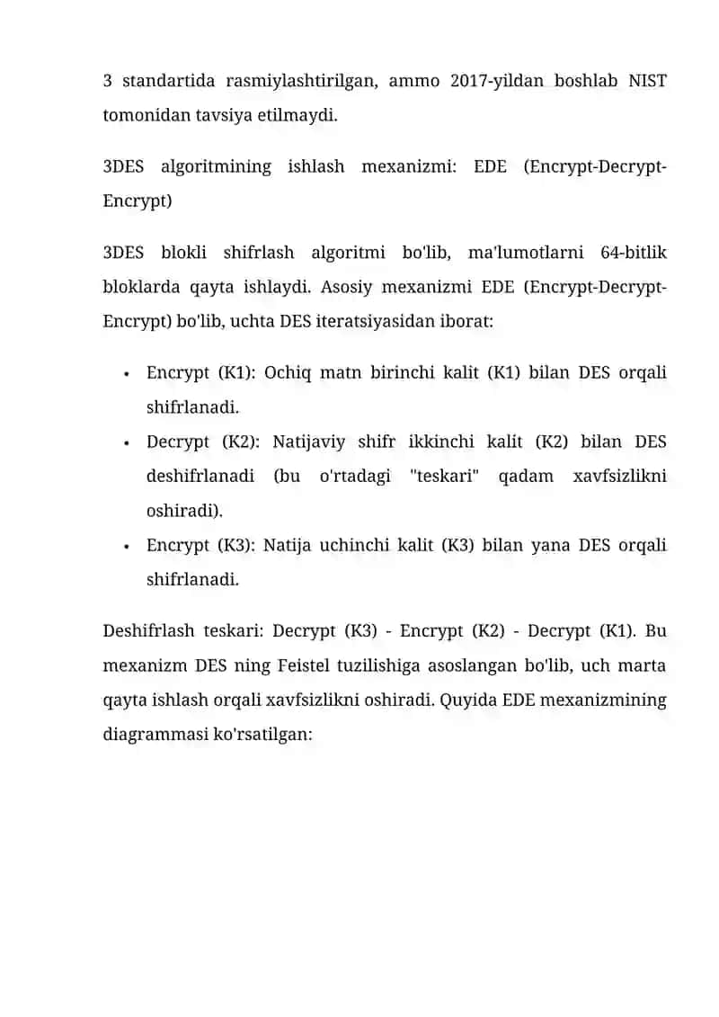 Blokli Triple DES shifrlash algoritm va uning rejimlari 3
