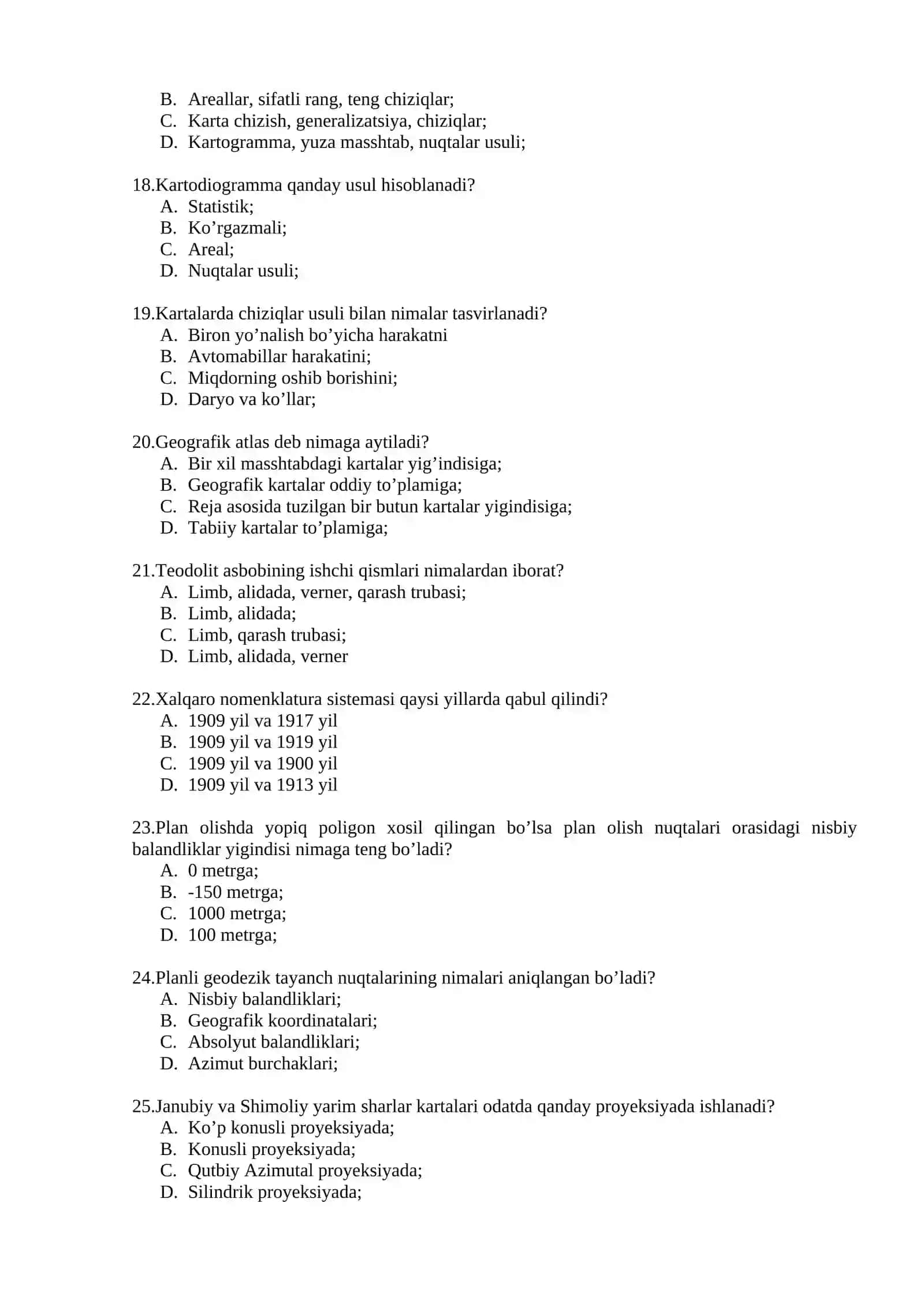 Topografiya, kartografiya va GIS fanidan test savollari 3