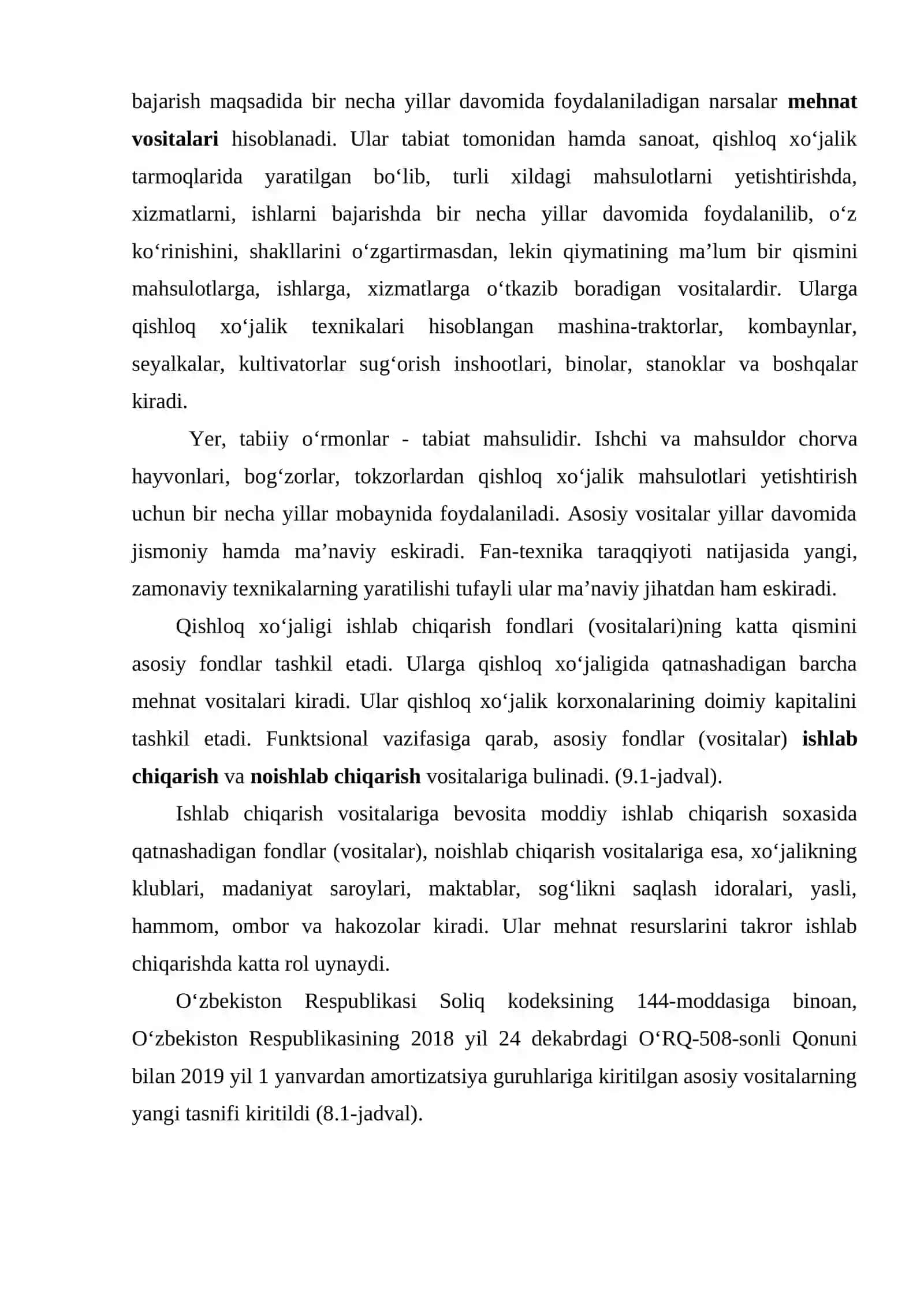 Qishloq xo‘jaligida ishlab chiqarish vositalarining iqtisodiy mohiyati va klassifikatsiyasi 3