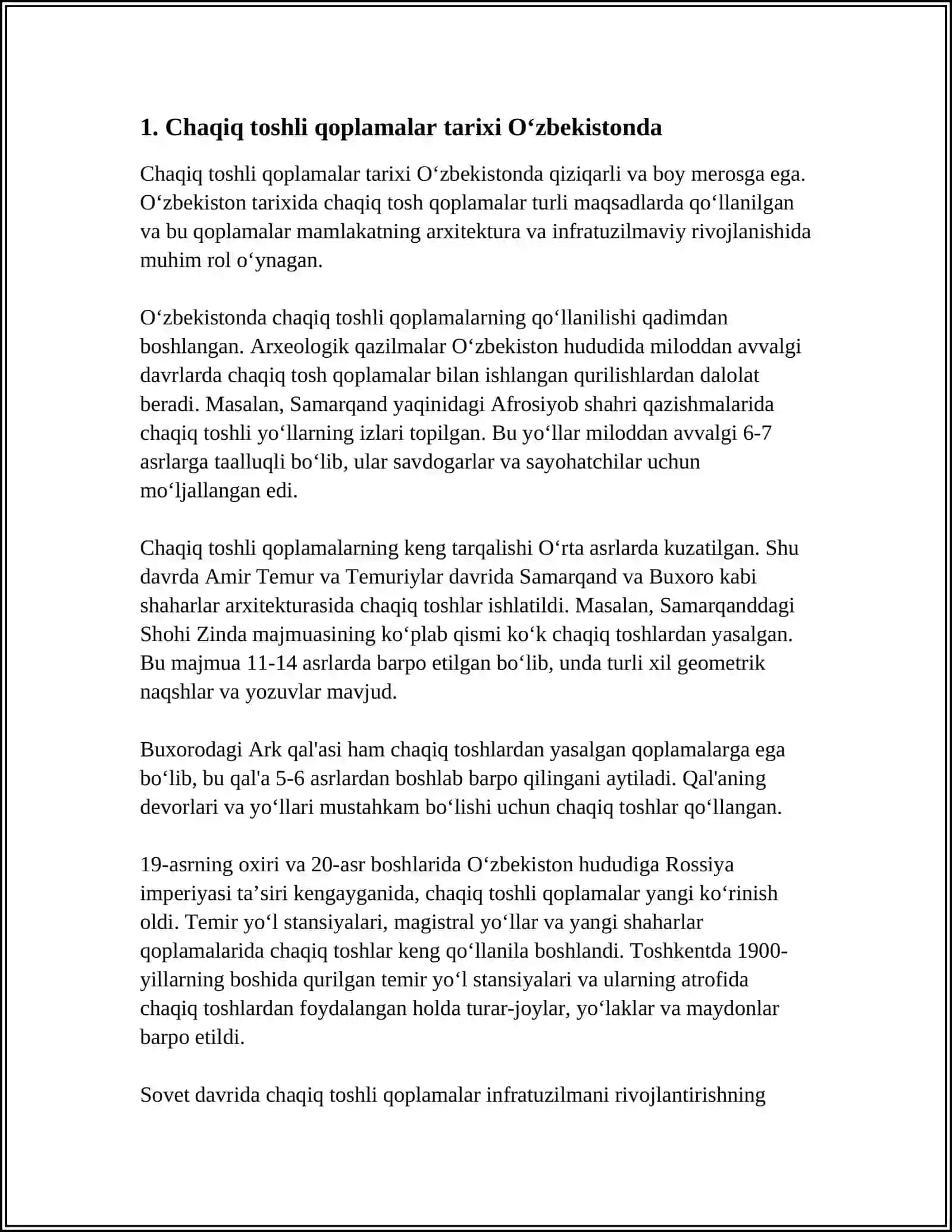 OʻZBEKISTONDA CHAQIQ TOSHLI QOPLAMALAR KONSTRUKSIYALARINING RIVOJLANISHI 3